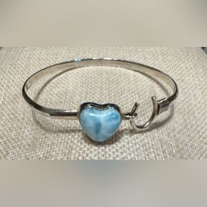 Larimar Heart .925 Sterling Silver Hook Bracelet Size 7.5